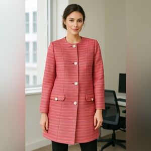 NEW Elegant FDS Pink Tweed Coat - Size M Vintage-Inspired Button Front Jacket